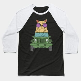 Cat Wearing Sunglasses Riding Jeep Baseball T-Shirt